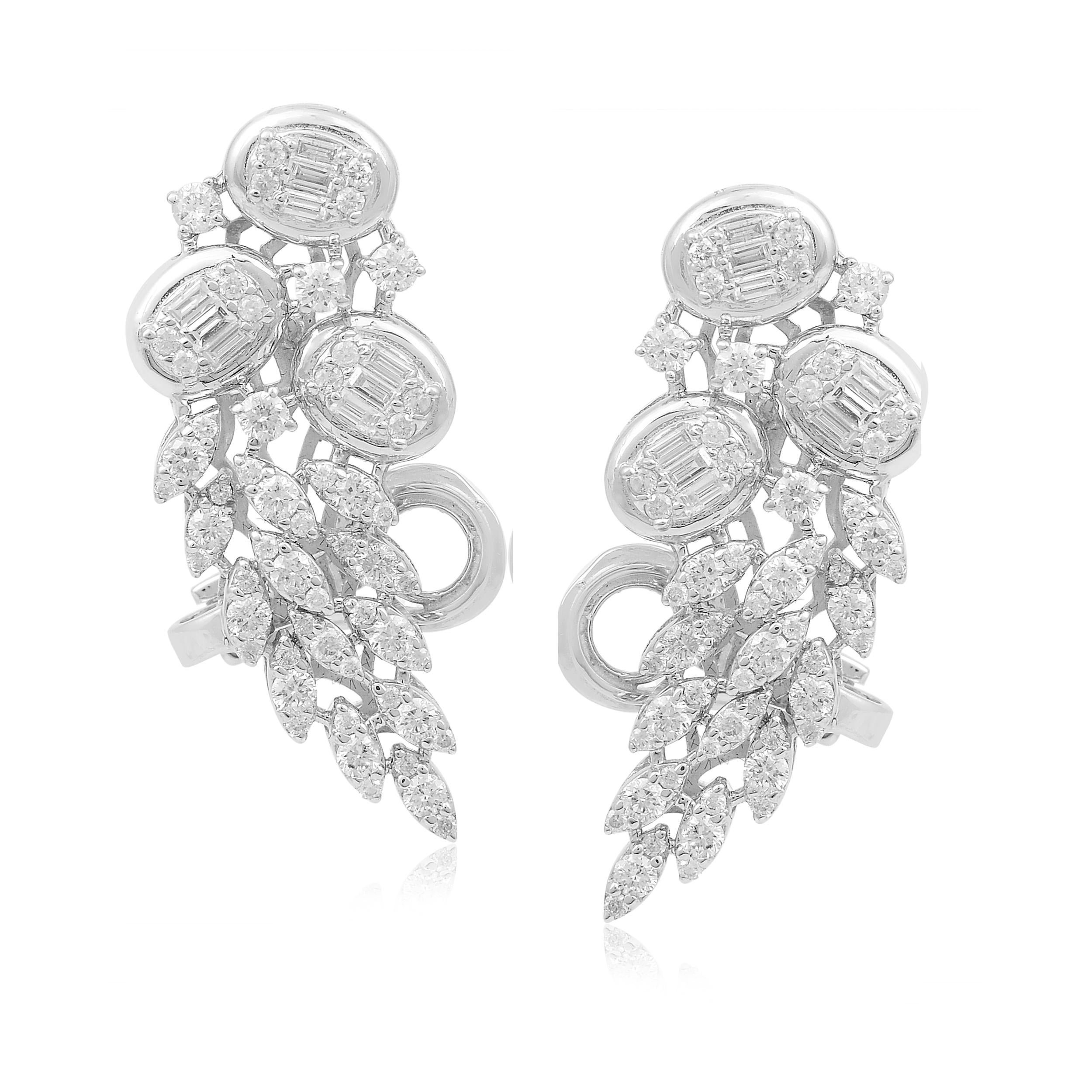 Women's 2.05 Carat Baguette Diamond Ear Cuff Earrings 18 Karat White Gold Fine Jewelry For Sale