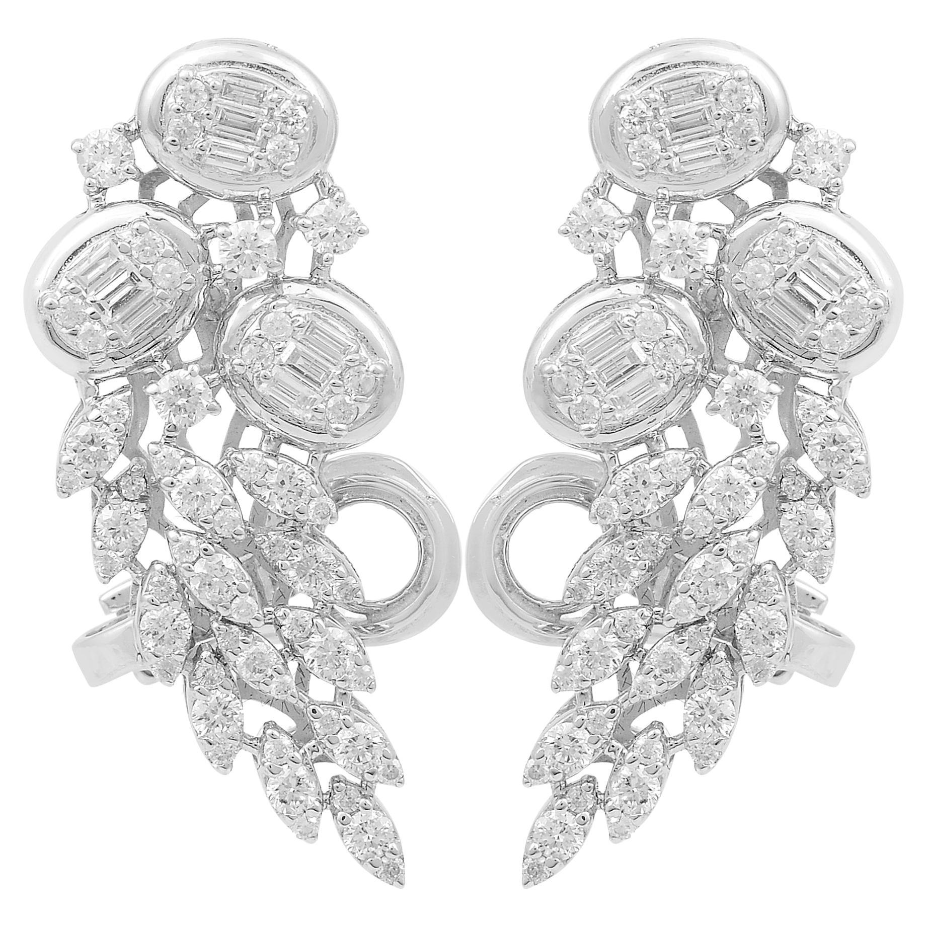 2.05 Carat Baguette Diamond Ear Cuff Earrings 18 Karat White Gold Fine Jewelry For Sale