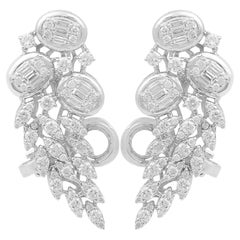 2.05 Carat Baguette Diamond Ear Cuff Earrings 18 Karat White Gold Fine Jewelry