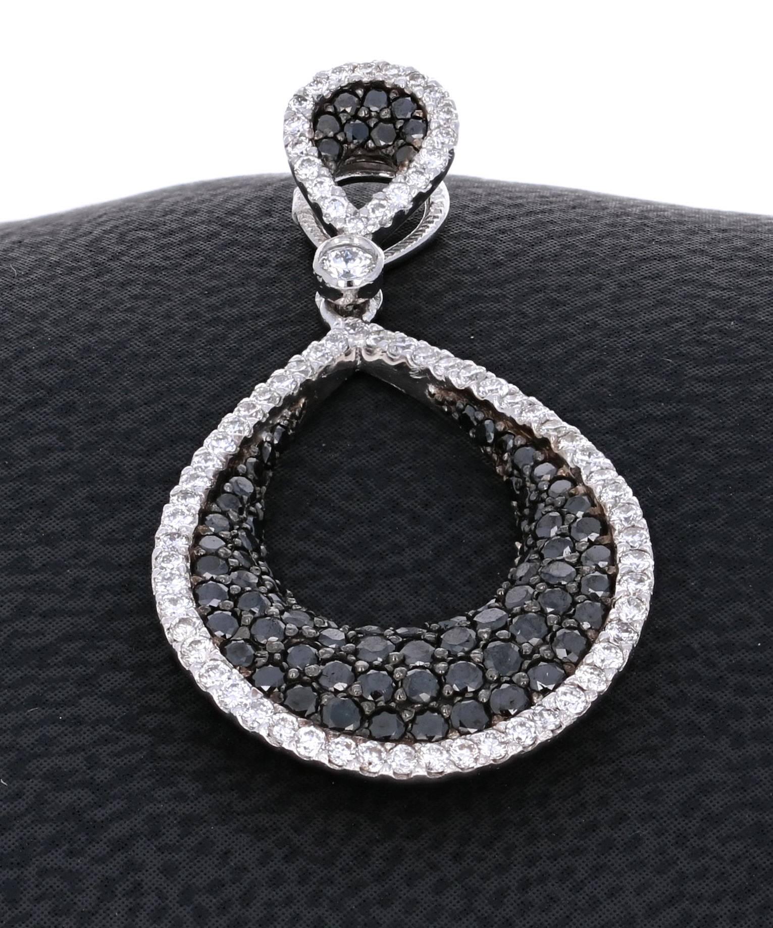 Modern 2.05 Carat Black Diamond White Diamond White Gold Pendant