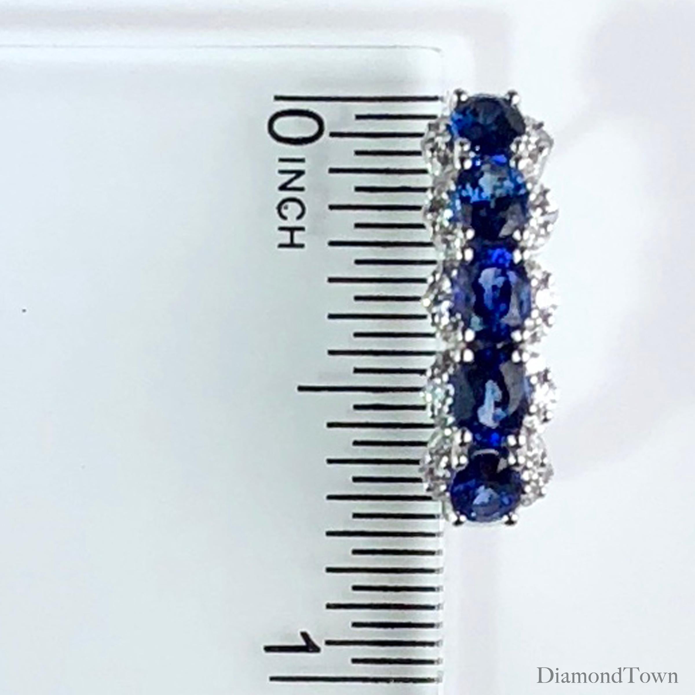 Women's 2.05 Carat Blue Sapphire and 0.39 Carat Diamond Hoop Earrings in 18 Karat Gold