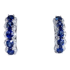 2.05 Carat Blue Sapphire and 0.39 Carat Diamond Hoop Earrings in 18 Karat Gold