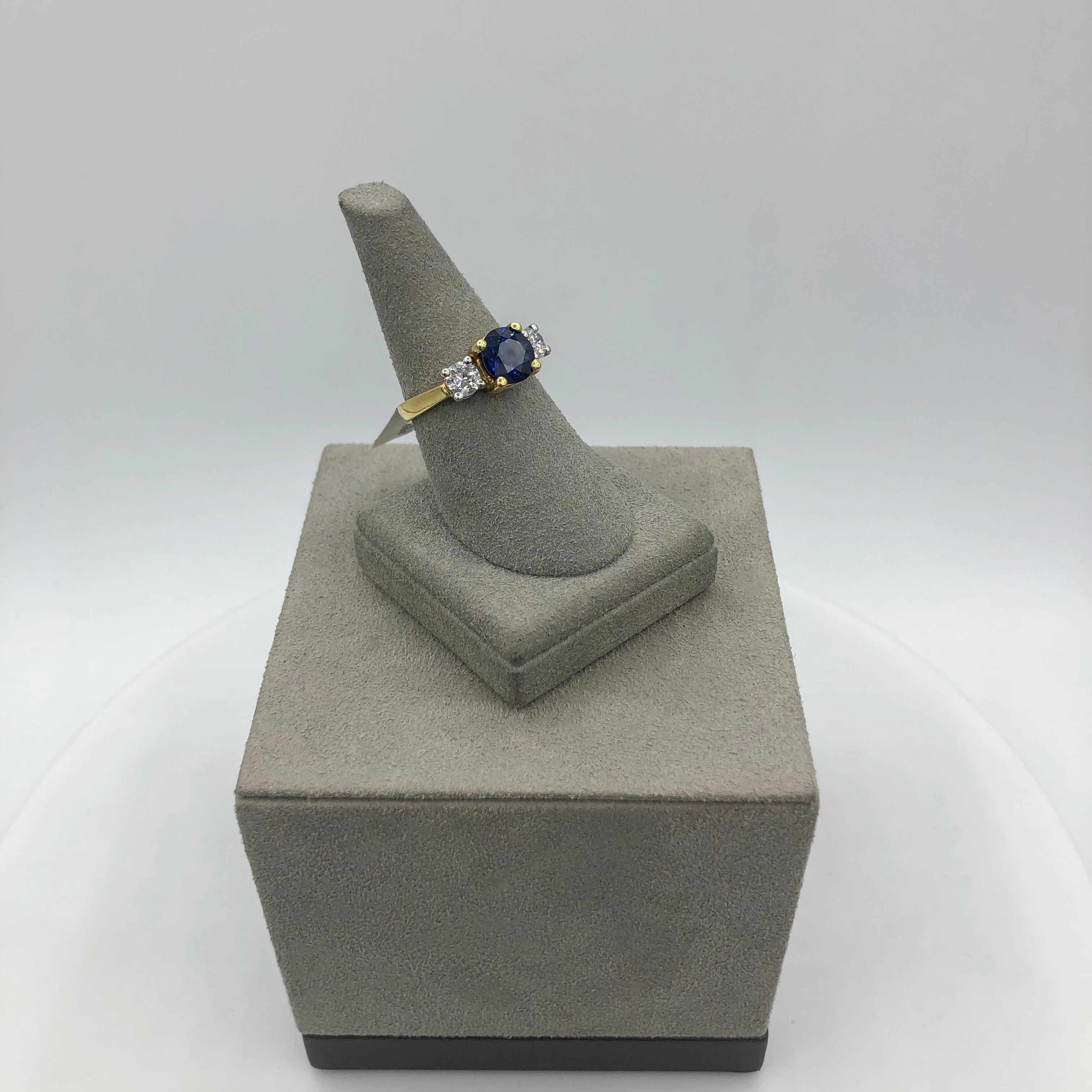 Roman Malakov 2.05 Carat Blue Sapphire and Diamond Three-Stone Engagement Ring For Sale 3