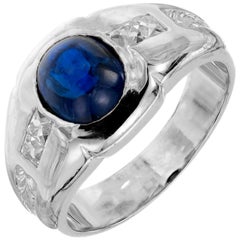 2.05 Carat Cabochon Sapphire Diamond Art Deco Platinum Men's Ring