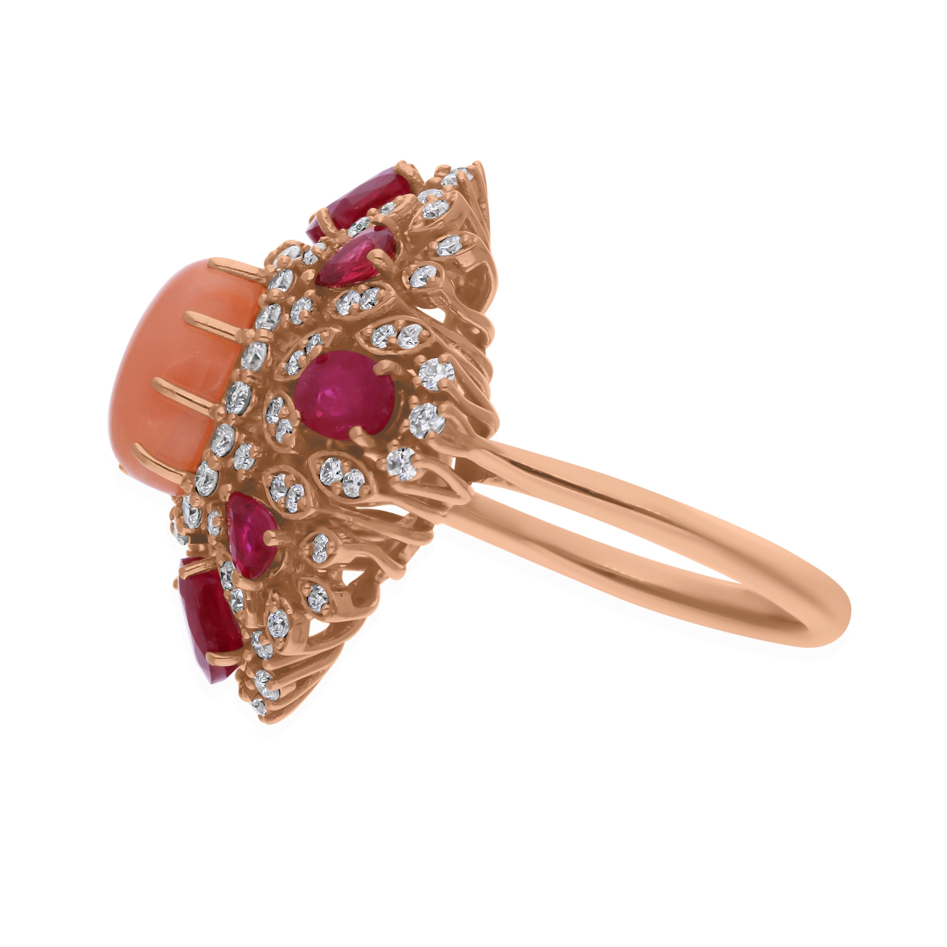 En vente :  2.05 Carat Coral 2.65 Carat Ruby 0.83 Carat SI/H Diamond 18 Karat Rose Gold Ring 5