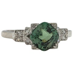 2.05 Carat Cushion Cut Green Sapphire Platinum Ring