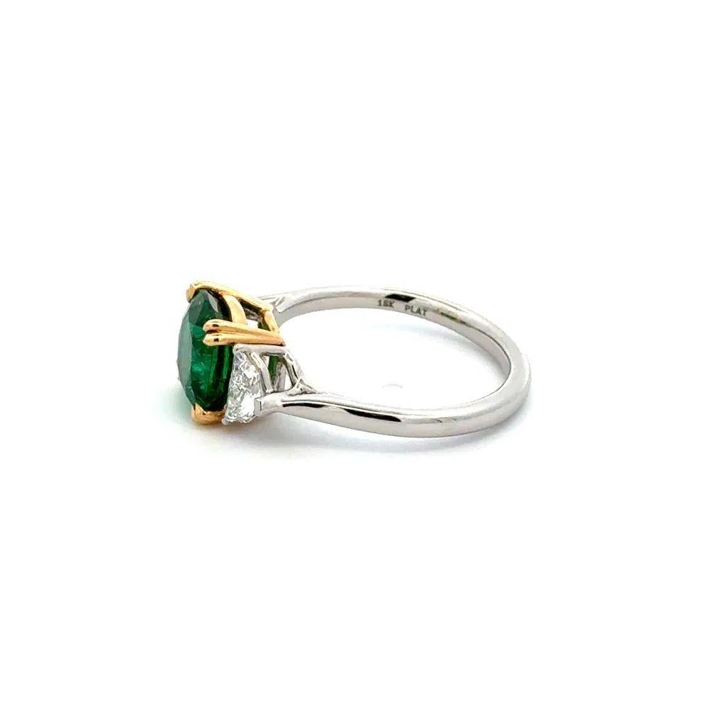 Cushion Cut 2.05 Carat Cushion Emerald and Diamond Platinum Statement Vintage Cocktail Ring For Sale
