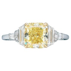 2.05 Carat Cushion Statement Fancy Yellow  Sunlit Royal Radiance Diamond ring