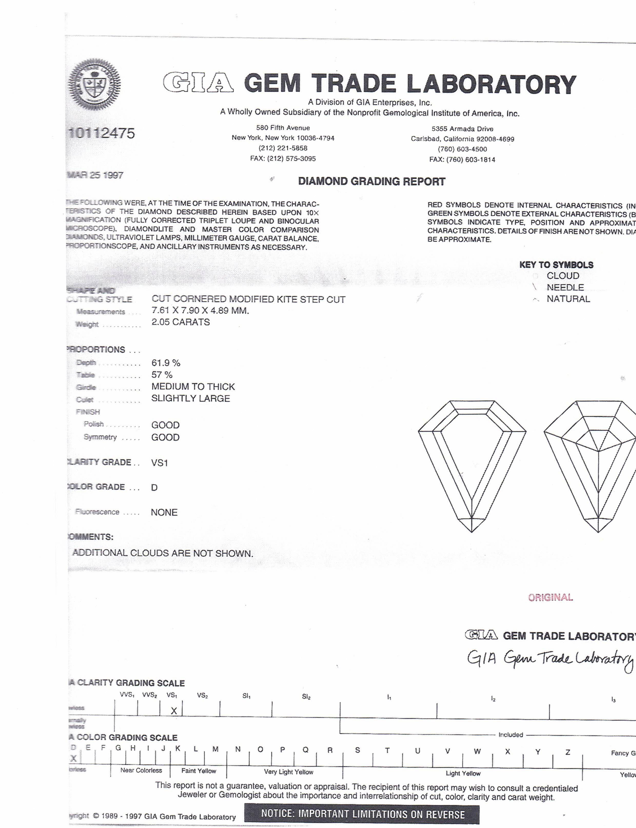 Bague de fiançailles en platine avec diamant en forme de cerf-volant de 2,05 carats D VS1 certifié par le GIA Unisexe en vente