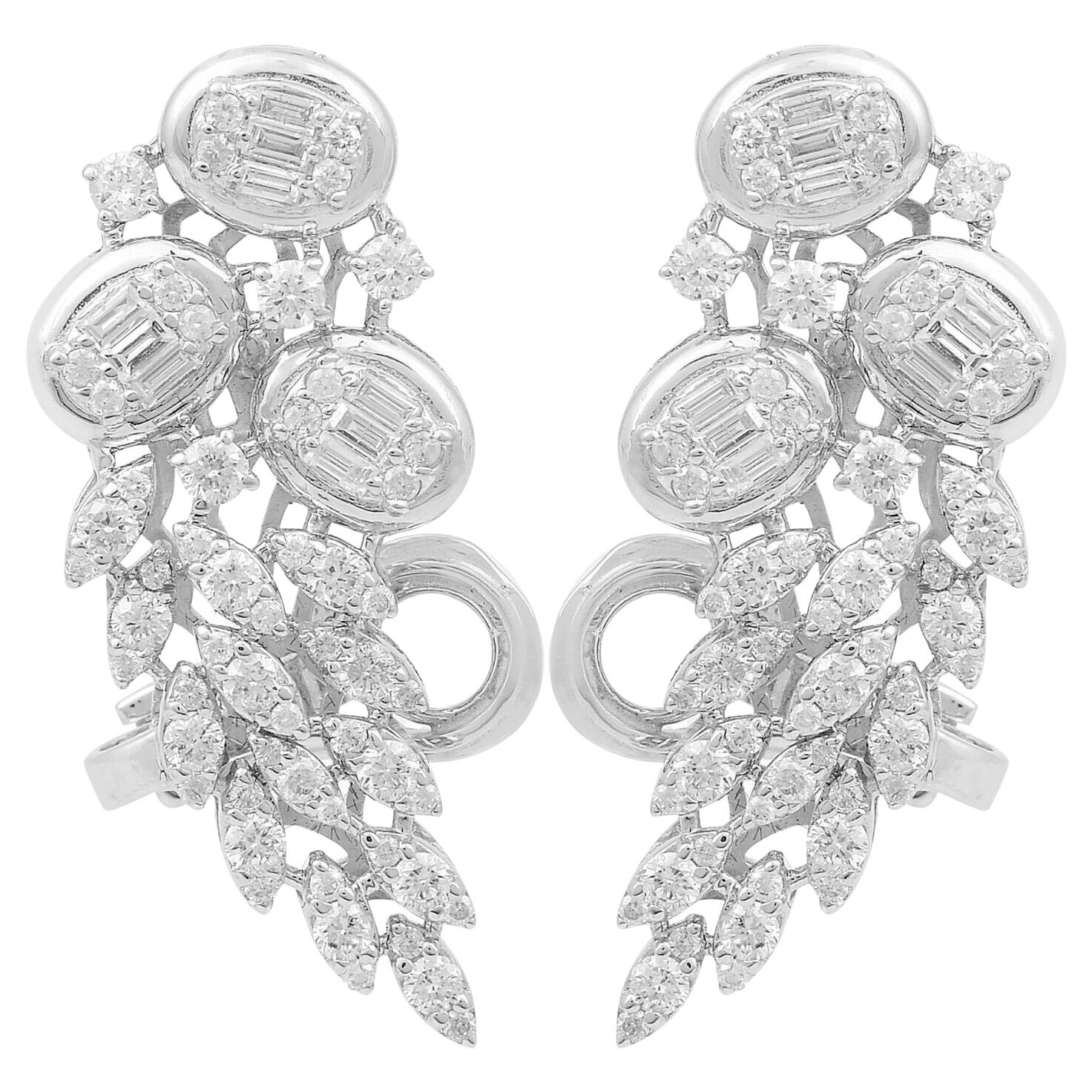 2.05 Carat Diamond 18 Karat White Gold Wing Ear Climber Earrings