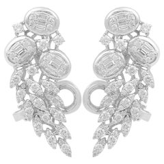 Boucles d'oreilles pendantes à oreilles en or blanc 18 carats avec diamants de 2,05 carats