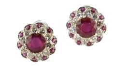 2.05 Carat Diamond and 5.29 Carat Ruby Gold Earrings