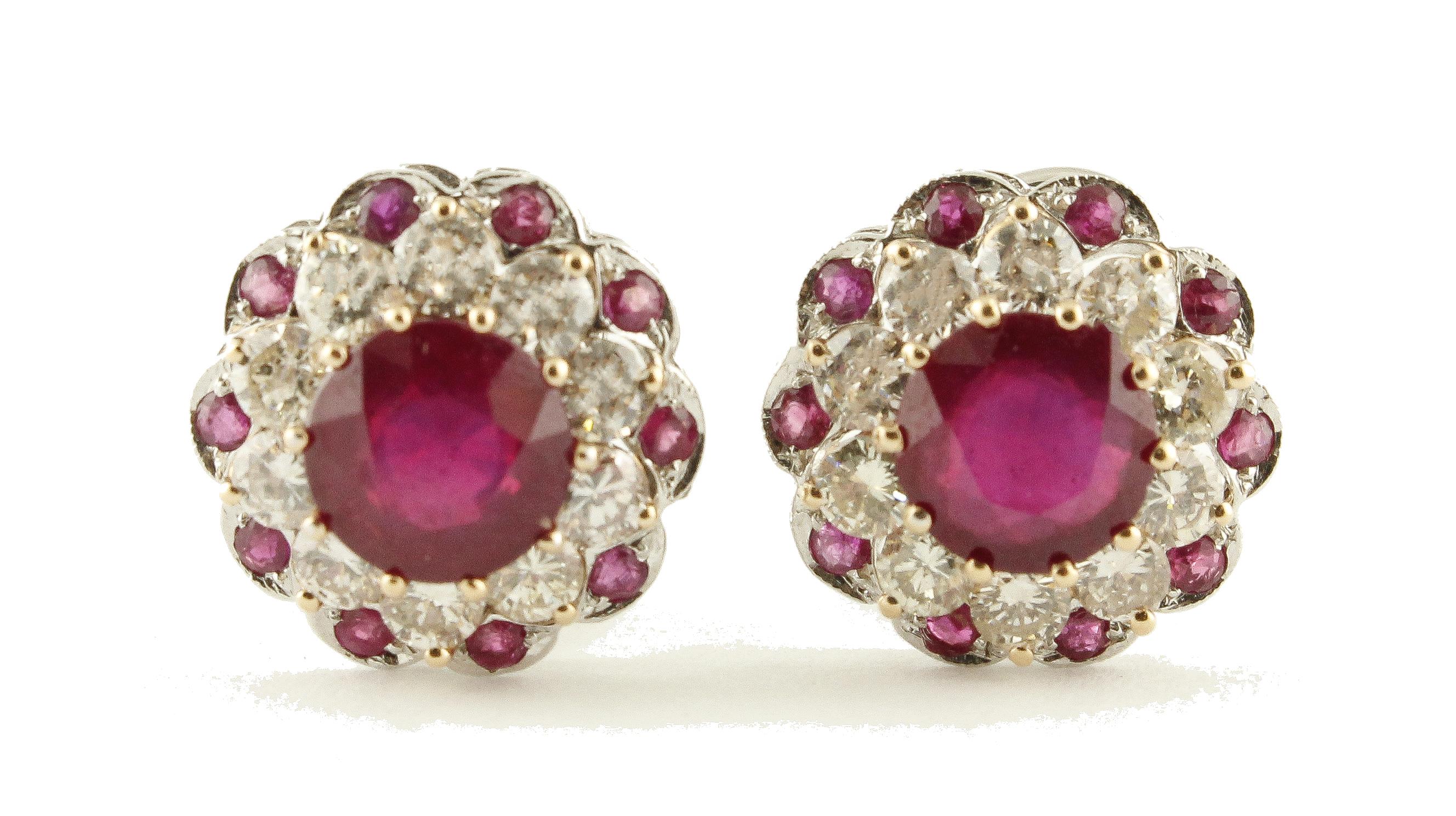 Art Deco 2.05 Carat Diamond and 5.29 Carat Ruby Gold Earrings