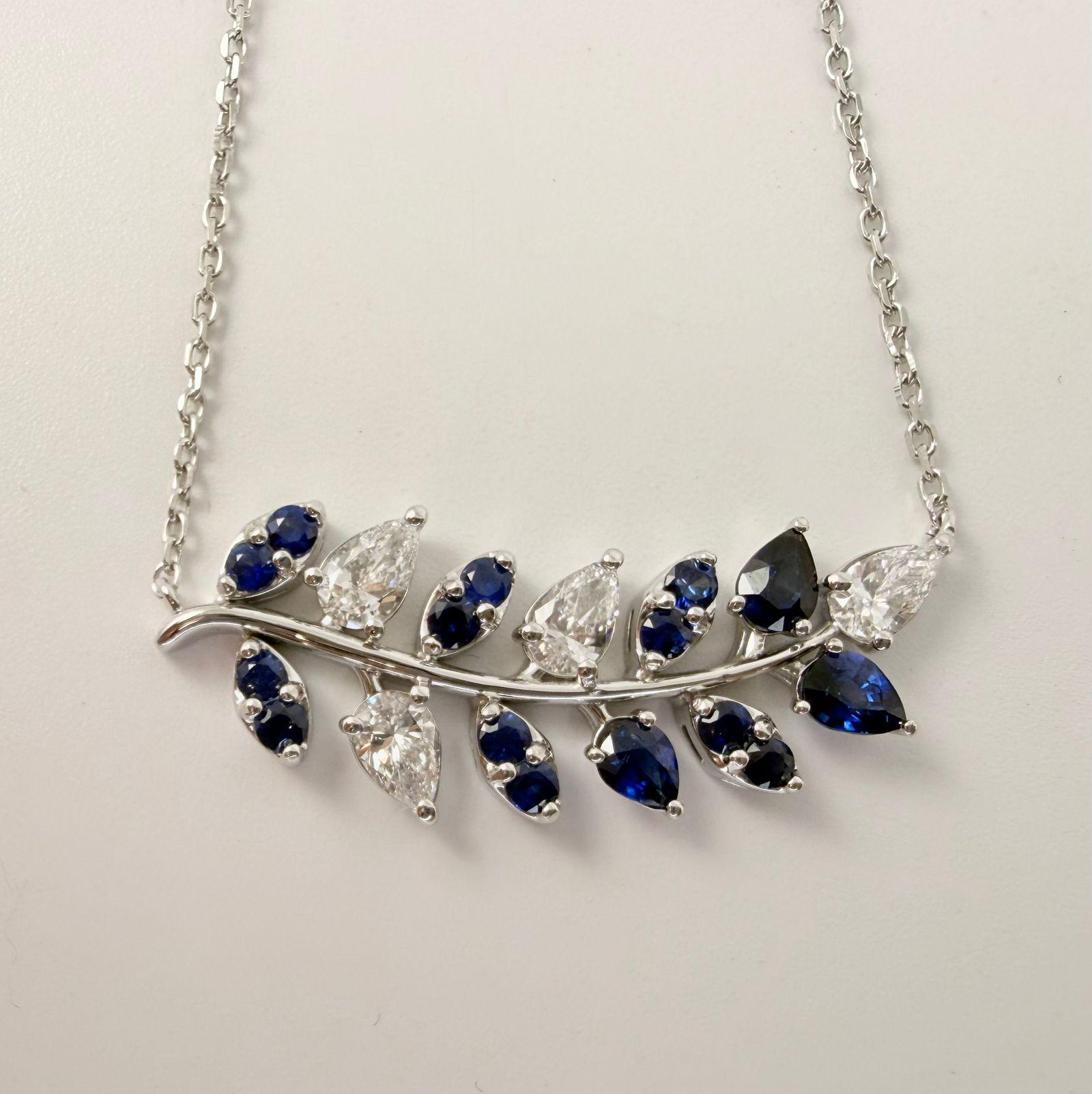 Collier feuille en or blanc 14 carats, 2,05 carats, 17 pouces en vente 1