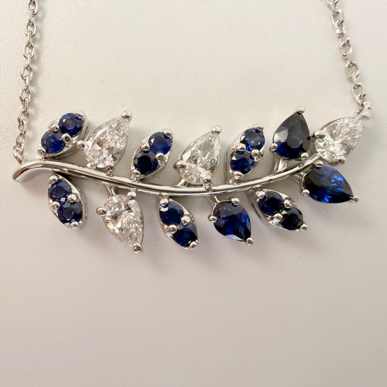 Collier feuille en or blanc 14 carats, 2,05 carats, 17 pouces en vente 2