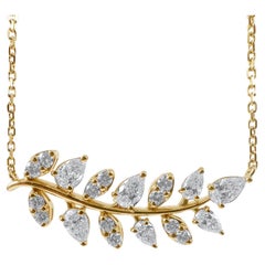 2.05 Carat Diamond Leaf Necklace in 14K Yellow Gold, 17 Inches