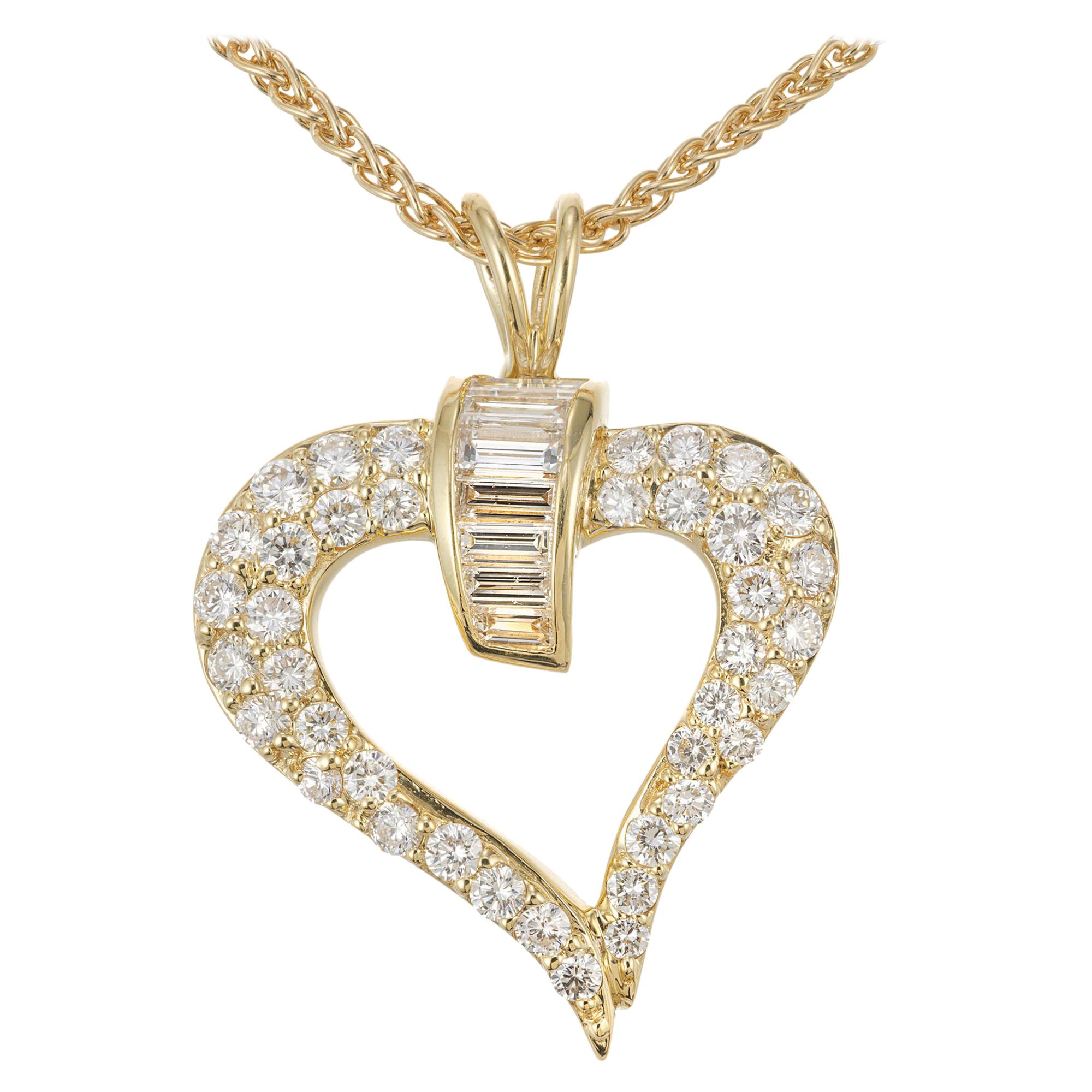 2.05 Carat Diamond Yellow Gold Heart Pendant Necklace For Sale