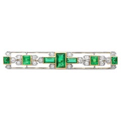 Smeraldo da 2,05 carati e diamante da 0,40 carati, spilla a barretta in oro giallo 9k, circa 1910