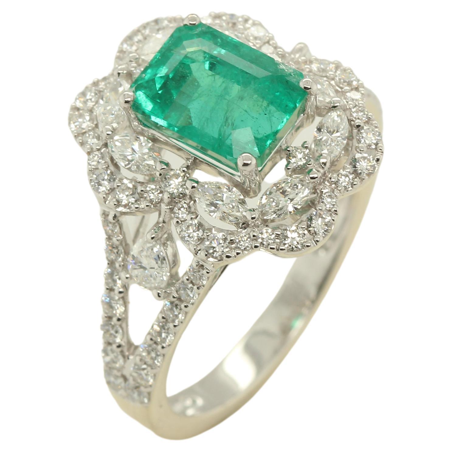 2.05 Carat Emerald and Diamond Ring in 18 Karat Gold For Sale