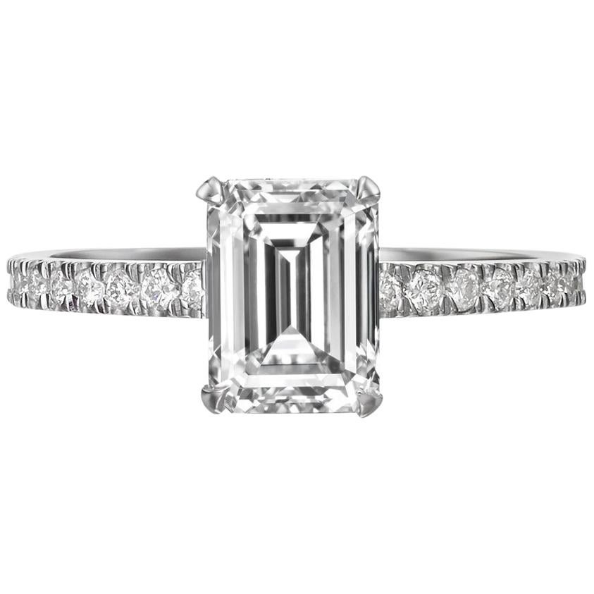 2.05 Carat Emerald Cut Diamond Engagement Ring on 18 Karat White Gold For Sale