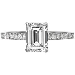 2.05 Carat Emerald Cut Diamond Engagement Ring on 18 Karat White Gold
