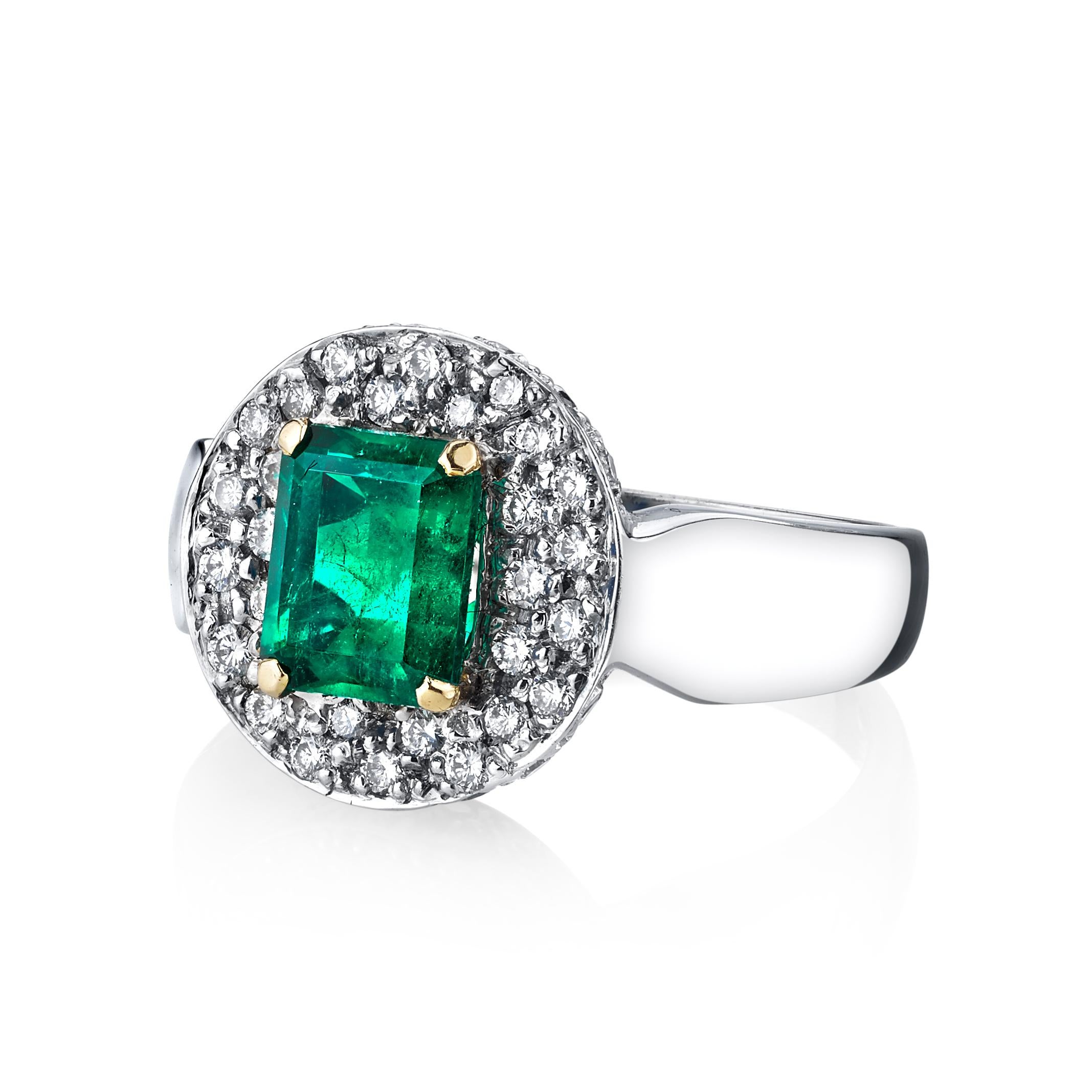 Emerald Cut Emerald and Diamond Cocktail Ring in White Gold, 2.05 Carats For Sale