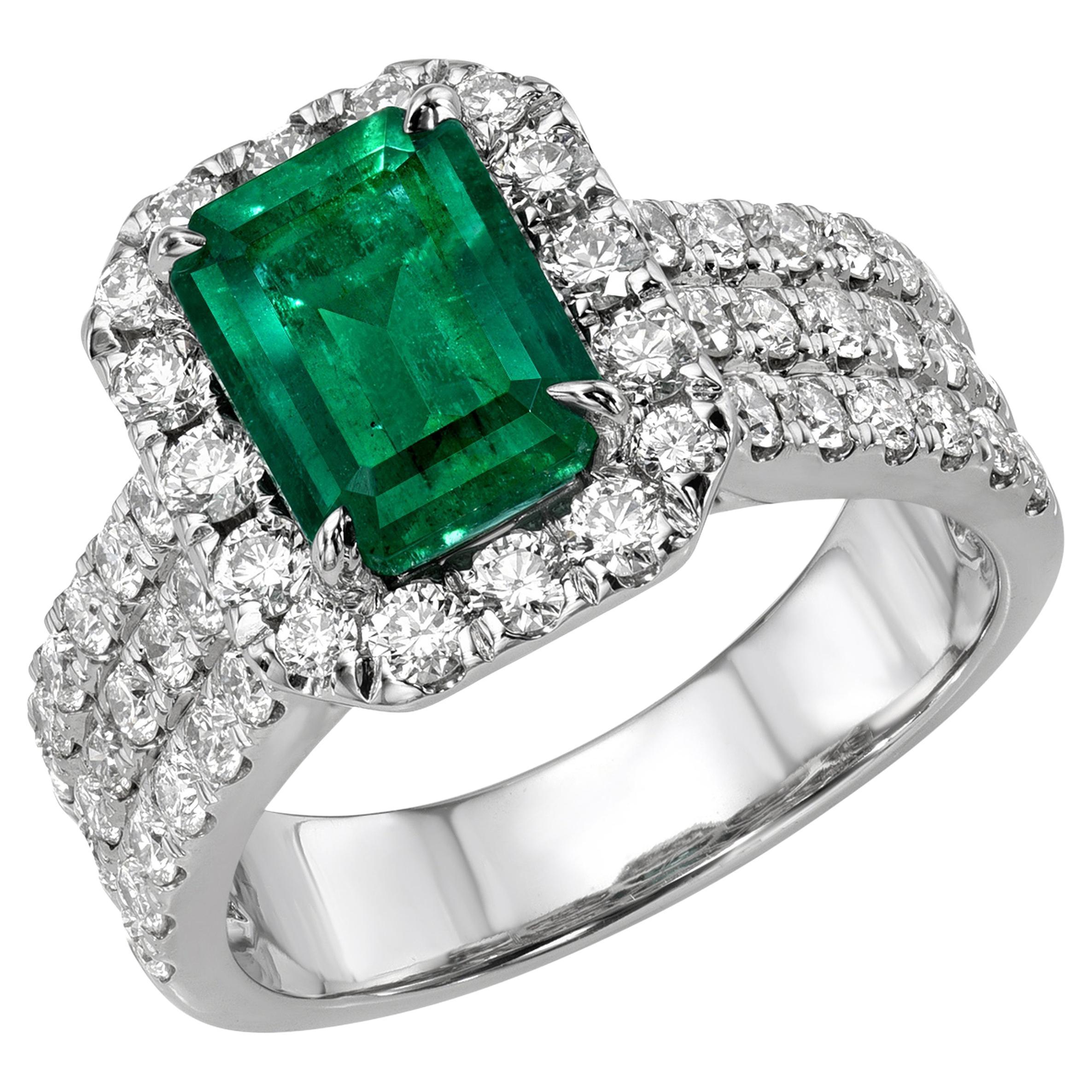 2.05-Carat Emerald-Cut Emerald Engagement Ring in 18K White Gold - Merkaba For Sale