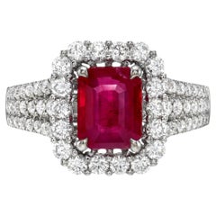 2.05 Carat Emerald Cut Ruby Diamond Engagement Ring in 18K White Gold By Tamir