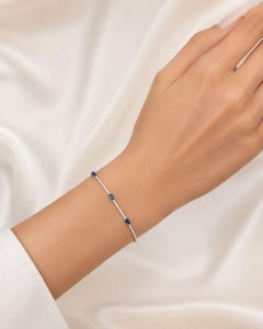 2.05 Carat Emerald Cut Sapphire and Diamond Adjustable Bracelet, 14K White Gold