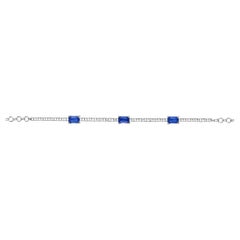 2.05 Carat Emerald Cut Sapphire and Diamond Adjustable Bracelet, 14K White Gold