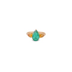 2.05 Carat Emerald & Sapphire Pear Shape Three-Stone Ring 18k Yellow Gold
