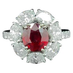 2.05 Carat GRS Gubelin Certified Burma No Heat Pigeon's Blood Red Ruby Gold Ring