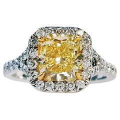 2.05 Carat Halo Fancy Intense Yellow Radiant Cut Diamond Ring VVS1 GIA Certified