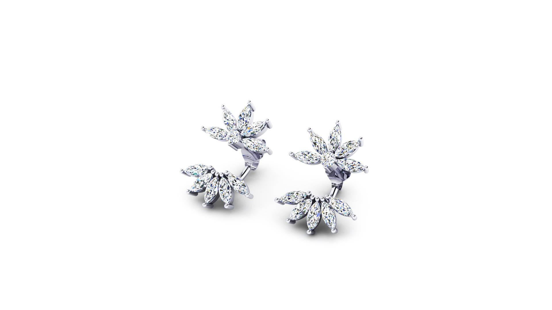 FERRUCCI 2.05 carats Marquise shape Diamonds Star earrings handmade in 18k white gold in New York by Italian master jeweler, modern and chic design, for a young spirit woman with classy taste, ideal to wear from office to evening out, 
perfect gift