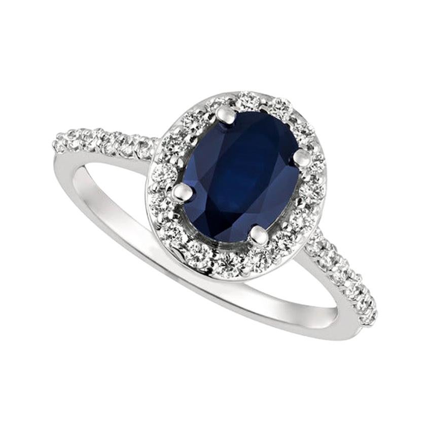 2.05 Carat Natural Diamond and Sapphire Engagement Ring 14 Karat White Gold