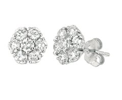 2.05 Carat Natural Diamond Flower Cluster Earrings G-H SI 14 Karat White Gold