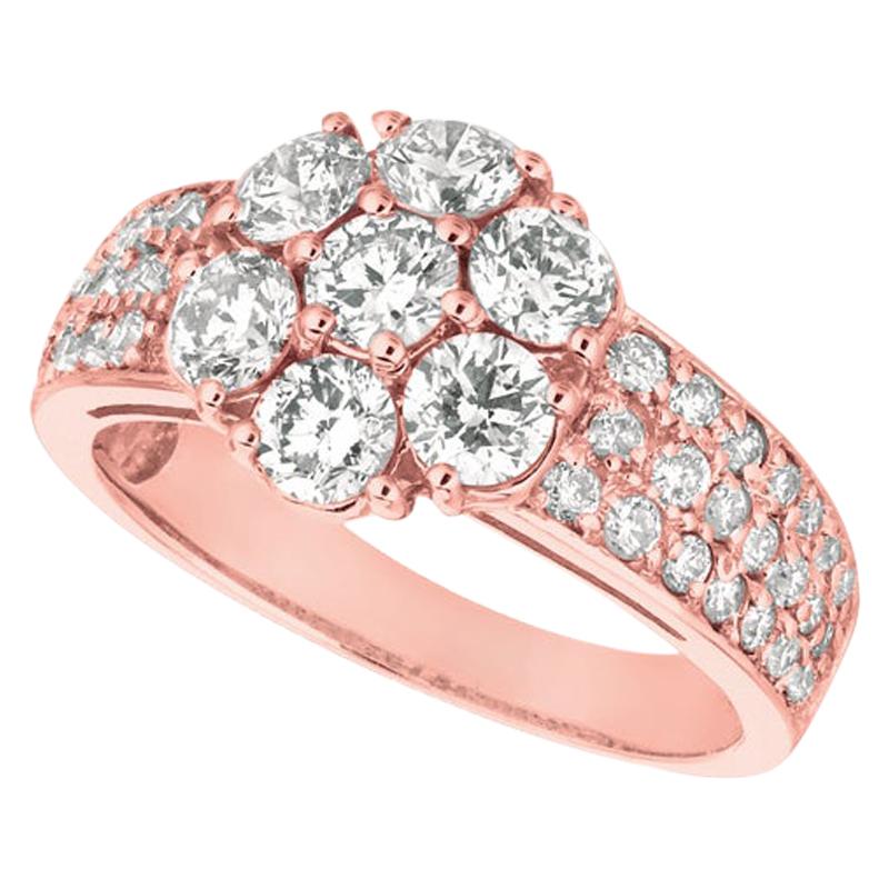 2.05 Carat Natural Diamond Flower Cluster Ring G-H SI 14 Karat Rose Gold