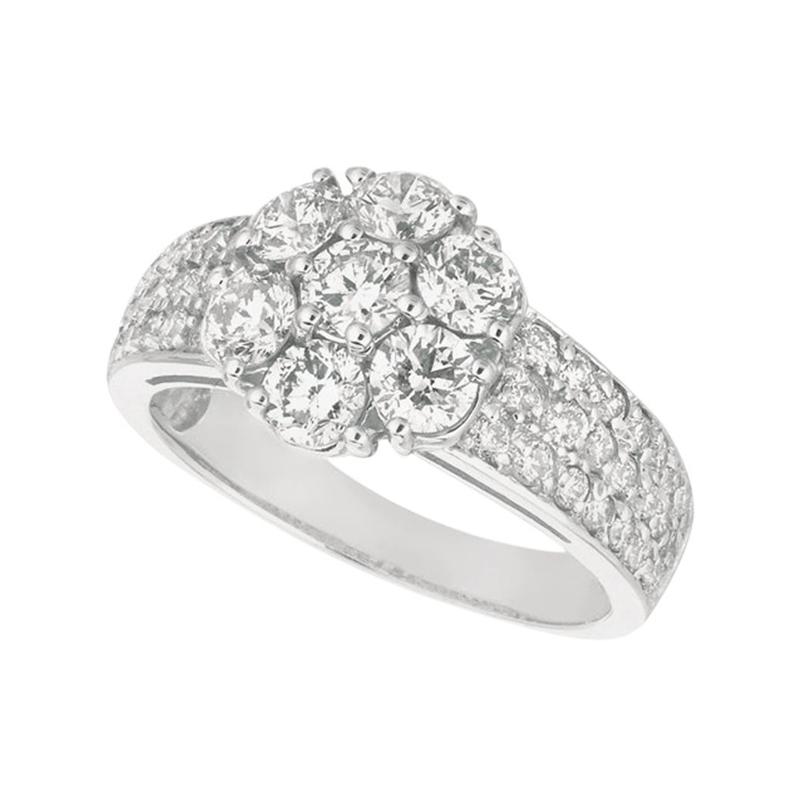 2.05 Carat Natural Diamond Flower Cluster Ring G-H SI 14 Karat White Gold