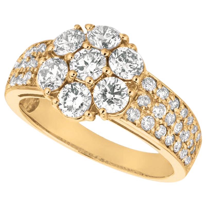 2.05 Carat Natural Diamond Flower Cluster Ring G-H SI 14 Karat Yellow Gold