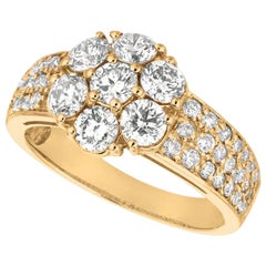 2,05 Karat natürlicher Diamant Blumen-Cluster-Ring G-H SI 14 Karat Gelbgold