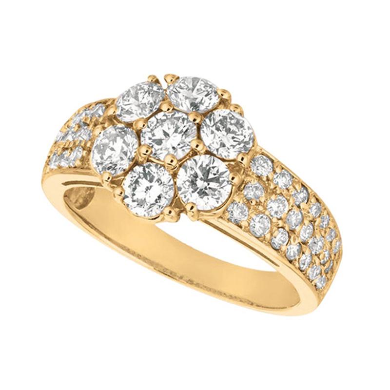 Im Angebot: 2,05 Karat natürlicher Diamant Blumen-Cluster-Ring G-H SI 14 Karat Gelbgold ()