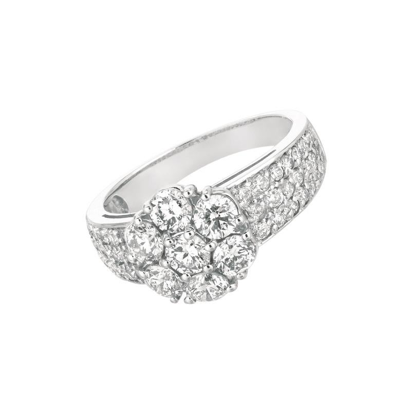 Anillo de racimo de flores de diamantes naturales de 2,05 quilates G-H SI Oro amarillo de 14 quilates Contemporáneo en venta
