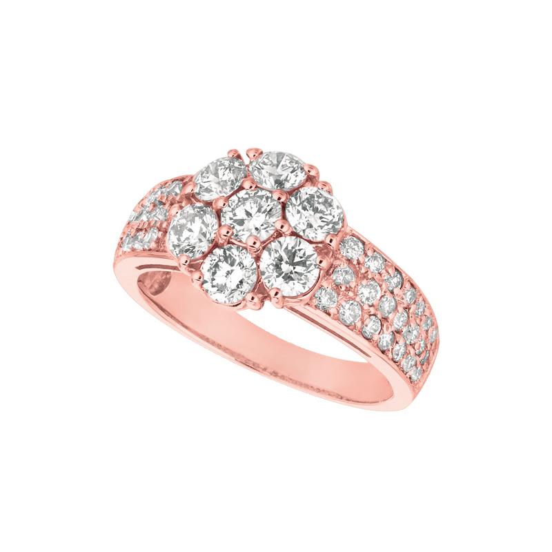 Anillo de racimo de flores de diamantes naturales de 2,05 quilates G-H SI Oro amarillo de 14 quilates Corte redondo en venta