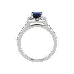 Anello di fidanzamento con diamante naturale e zaffiro da 2,05 carati, oro bianco 14 carati
