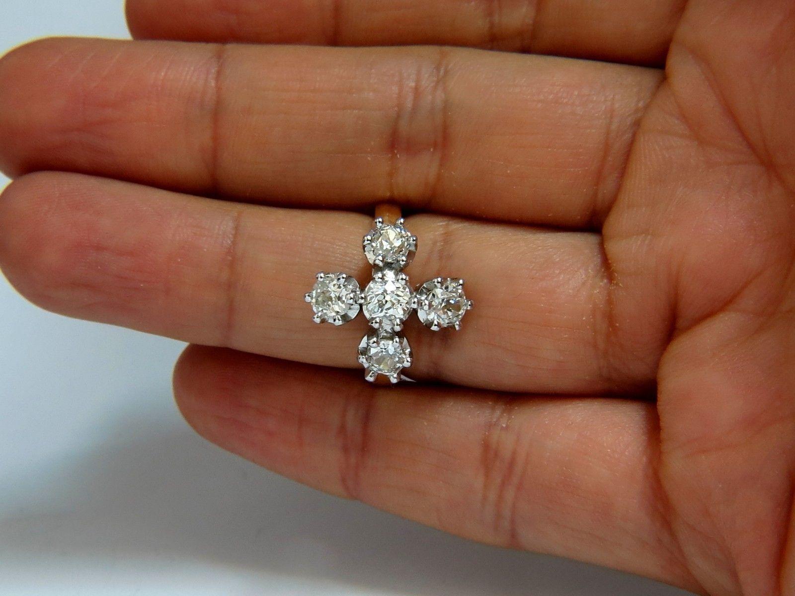 Victorian 2.05 Carat Natural Five Diamonds Cross Ring 18 Karat and Platinum