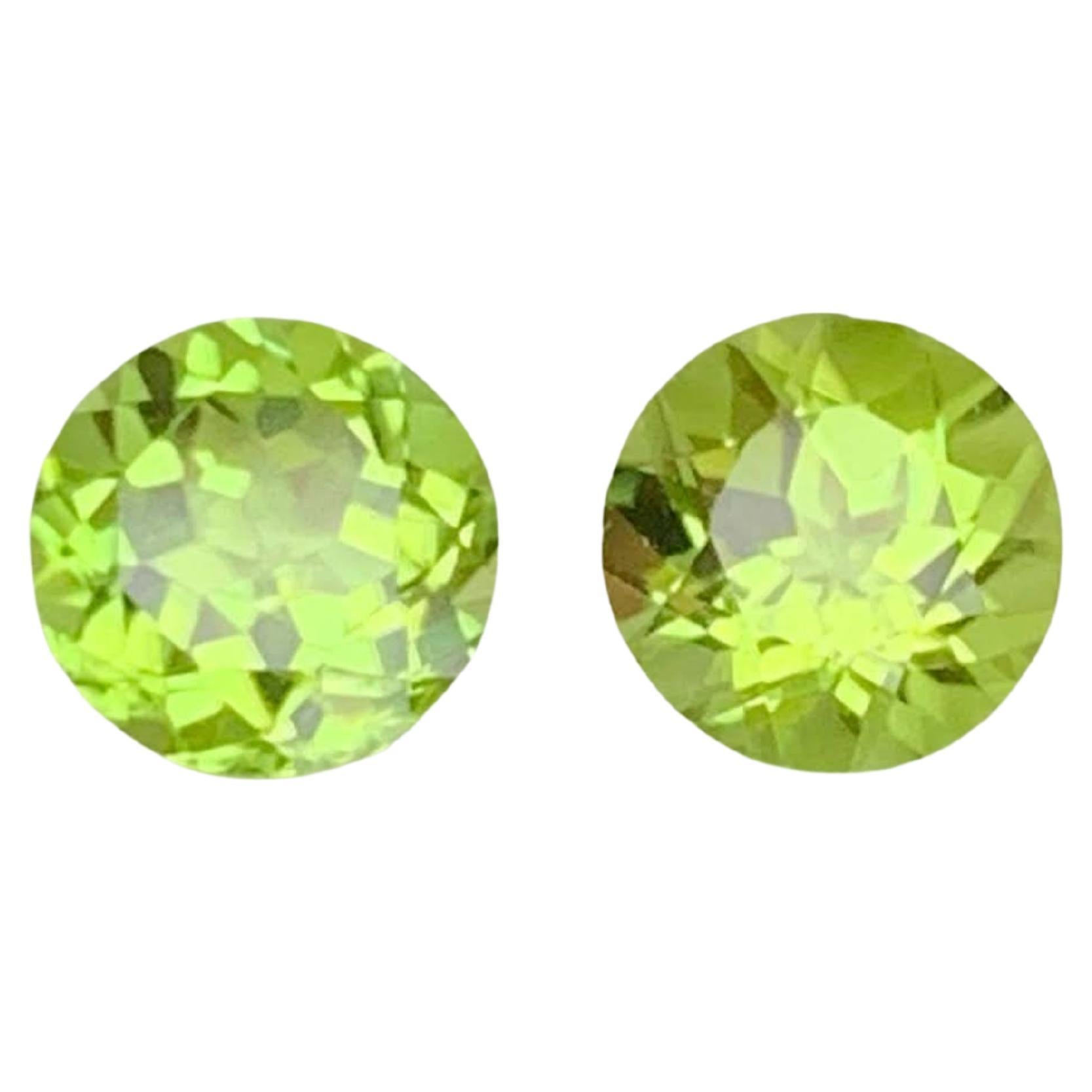2.05 Carat Natural Loose Apple Green Peridot Pair Round Cut Pakistani Gemstones