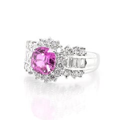 2.05 Carat, Natural Pink Sapphire and Diamond Ring Set in Platinum