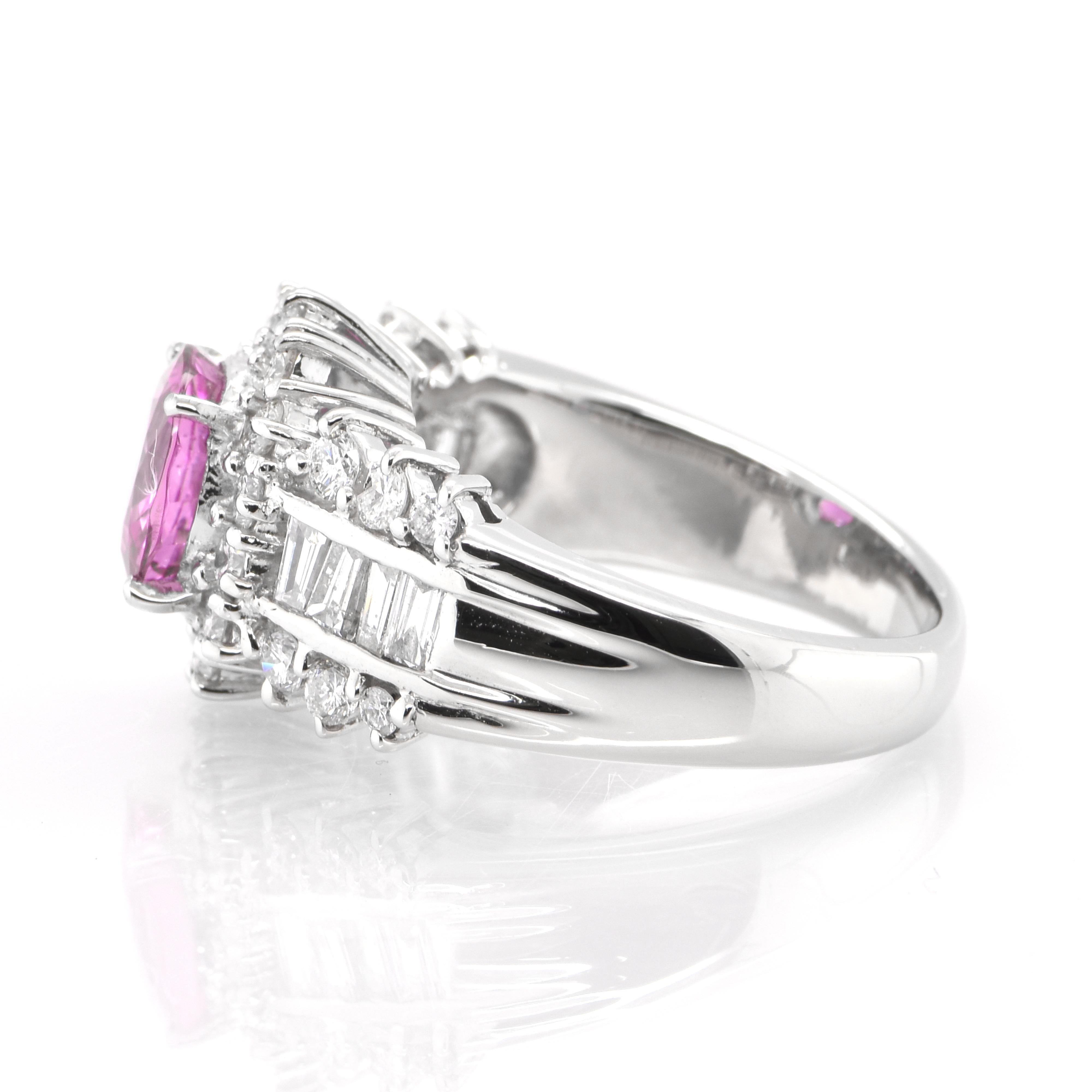 Oval Cut 2.05 Carat, Natural Pink Sapphire and Diamond Ring Set in Platinum