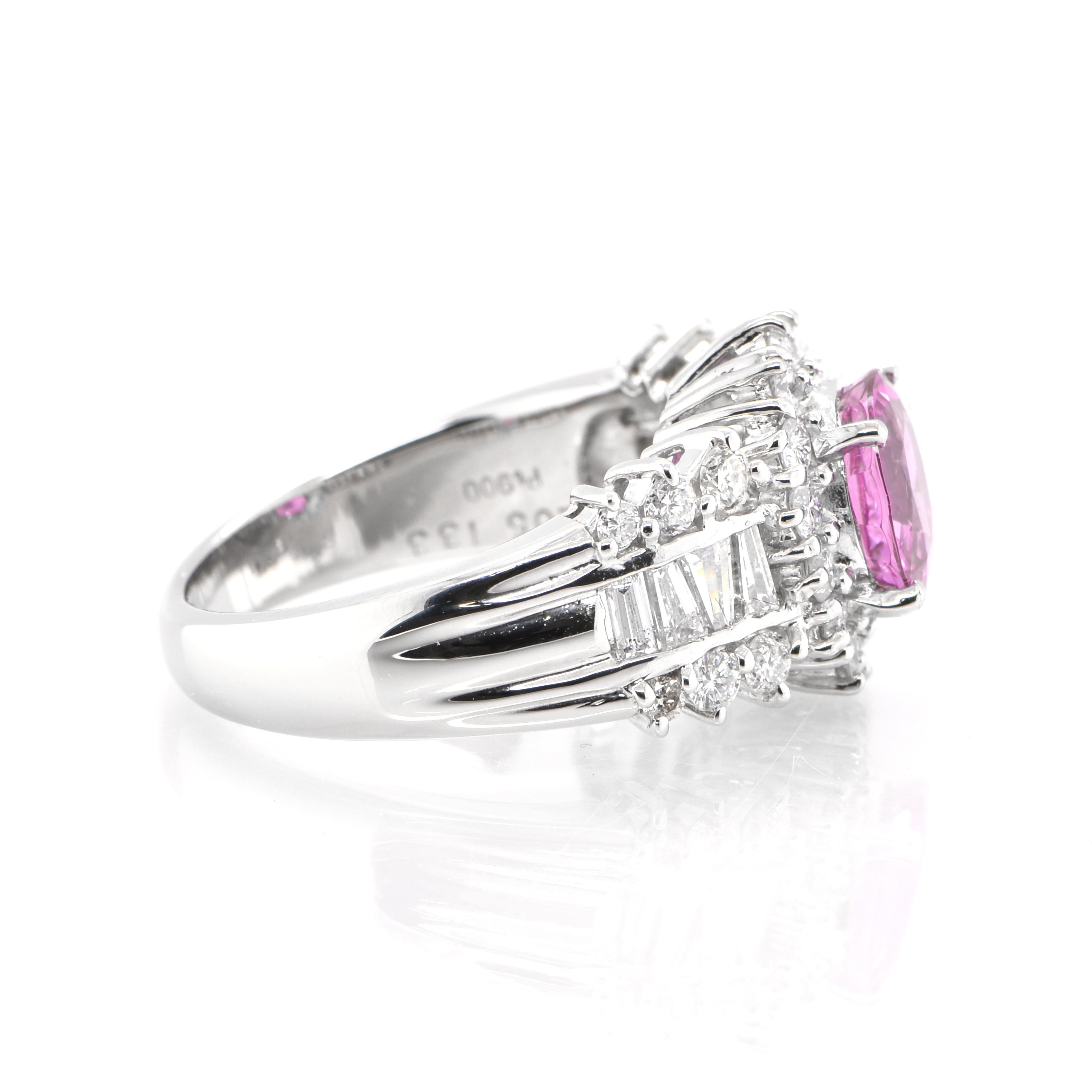 2.05 Carat, Natural Pink Sapphire and Diamond Ring Set in Platinum In Excellent Condition In Tokyo, JP