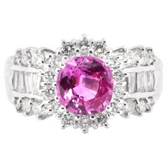 2.05 Carat, Natural Pink Sapphire and Diamond Ring Set in Platinum